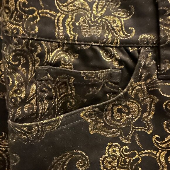 LAUREN Ralph Lauren Black/Gold Metallic Damask Style Print Jeans NWOT Size 4 - Picture 4 of 10